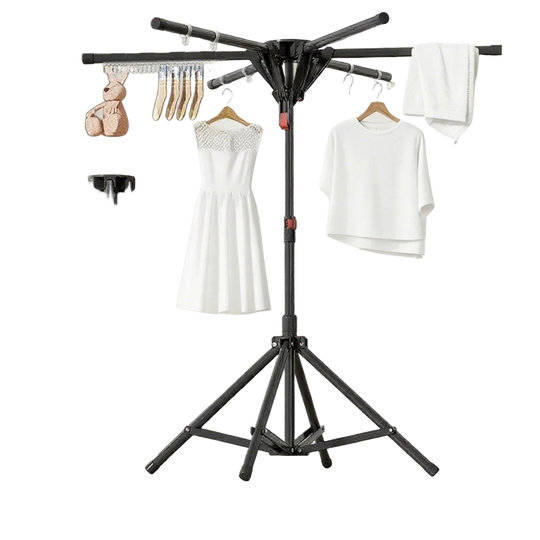 Tendedero de ropa de acero al carbono plegable portátil con 6 varillas extensibles ajustable en altura y anchura