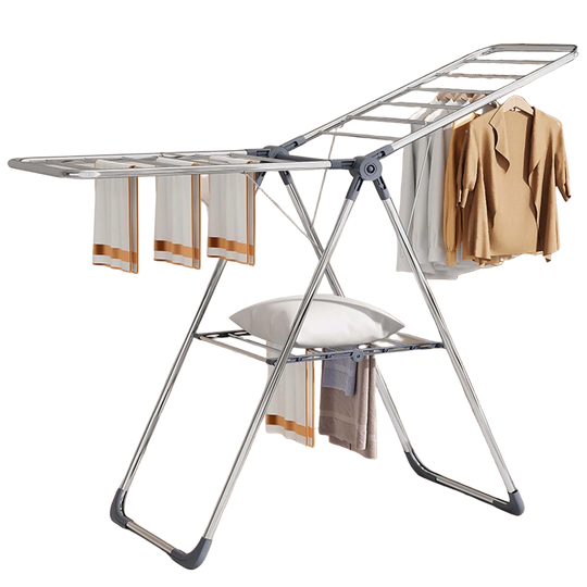 Tendedero de Ropa de Acero Inoxidable con Alas, Plegable y Multifuncional, Sin Instalación