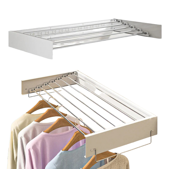 Tendedero de Ropa de Pared Plegable con 5 Barras de Aluminio para Interior y Exterior, Ahorra Espacio