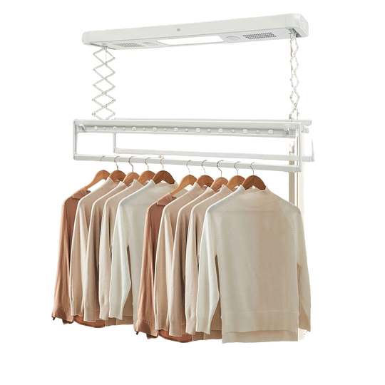 Tendedero de Ropa Eléctrico Retráctil de Techo con Control Remoto, Varilla Ajustable, Desinfección y Luz UV para Lavandería en Casa