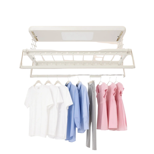 Tendedero de Ropa Eléctrico Retráctil de Techo con LED, 8+2 Varillas, Carga 35kg, Control Remoto, Plegable para Lavandería y Balcón