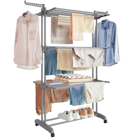Tendedero de Ropa Grande, Plegable de Plástico, 4 Niveles, Móvil