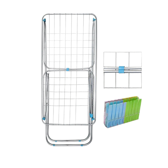 Tendedero de Ropa Metálico Plegable con Alas Extensibles | 19m de Superficie, Incluye 20 Pinzas, 182x56x102cm, Ideal para Interior y Exterior