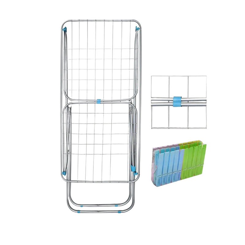 Tendedero de Ropa Metálico Plegable con Alas Extensibles | 19m de Superficie, Incluye 20 Pinzas, 182x56x102cm, Ideal para Interior y Exterior