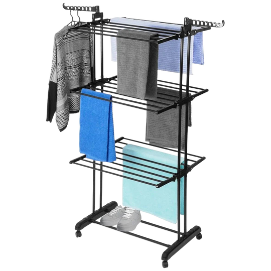 Tendedero de Ropa Metálico Vertical Negro con Ruedas 125x170 cm