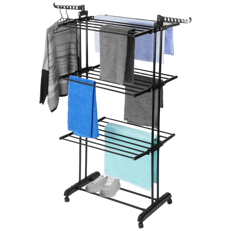 Tendedero de Ropa Metálico Vertical Negro con Ruedas 125x170 cm