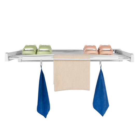 Tendedero de ropa mural con 7 varillas extensibles, ahorrador de espacio, para interior y exterior, blanco