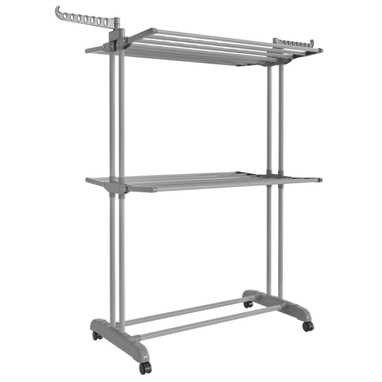 Tendedero de Ropa Plegable 3 Niveles con Ruedas – SONGMICS, Gris, 63.5 x 128 x 148 cm