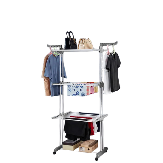 Tendedero de Ropa Plegable 3 Niveles, Secador de Toallas y Ropa Interior Exterior, Extensible