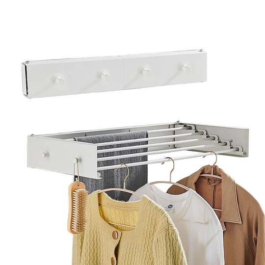 Tendedero de Ropa Plegable Blanco para Balcón, Montaje en Pared, Invisible
