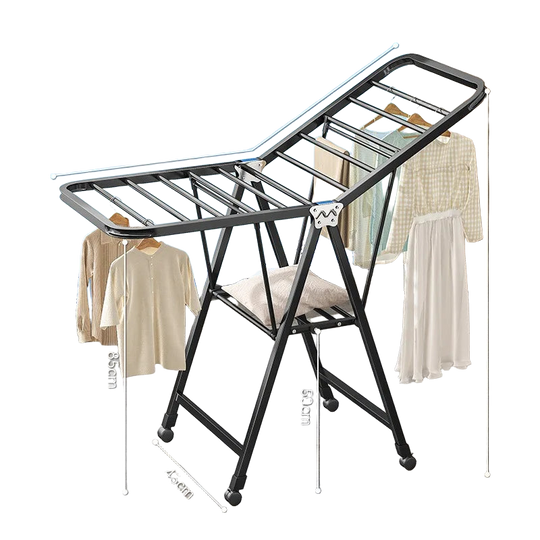 Tendedero de Ropa Plegable con Ruedas, Acero Inoxidable, Resistente al Viento, para Balcón Interior y Exterior