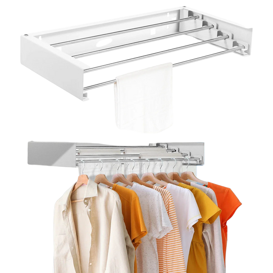 Tendedero de Ropa Plegable de Acero Inoxidable, Montaje en Pared, para Balcón, Viaje e Interior - Barra para Toallas Colapsable