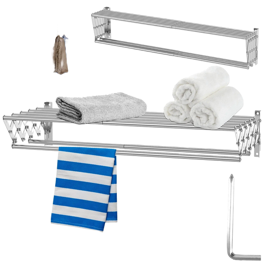 Tendedero de Ropa Plegable de Acero Inoxidable, Retráctil para Pared, Secador de Toallas para Balcón y Baño