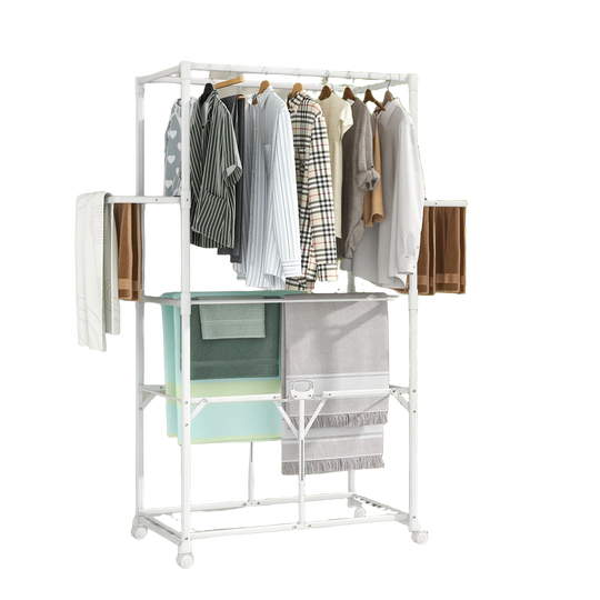Tendedero de Ropa Plegable de Aluminio con Ruedas con Freno