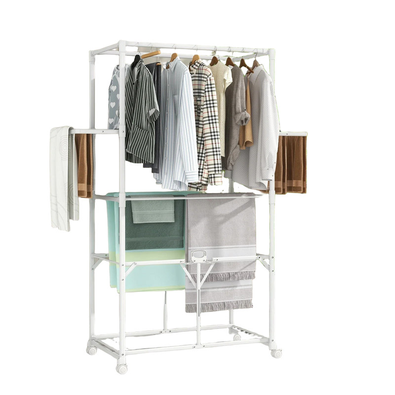 Tendedero de Ropa Plegable de Aluminio con Ruedas con Freno