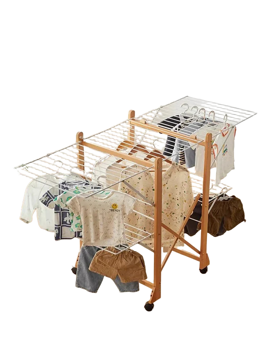 Tendedero de Ropa Plegable de Madera - Portátil y Móvil para Balcón y Habitación