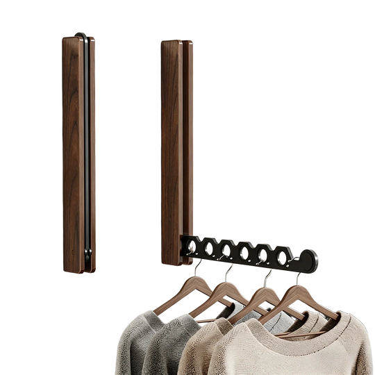 Tendedero de Ropa Plegable de Madera Oculto - Barra de Secado Montada en Pared, Colgador Interior, Ahorro Espacio