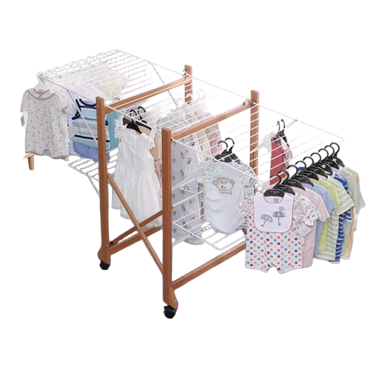 Tendedero de Ropa Plegable de Madera Sólida, Secador Moderno para Balcón y Exterior sin Instalación para Mantas y Ropa