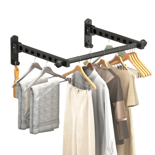 Tendedero de Ropa Plegable de Pared - Estante Metálico Negro para Lavandería, Balcón y Dormitorio (Diseño de Ahorro de Espacio)