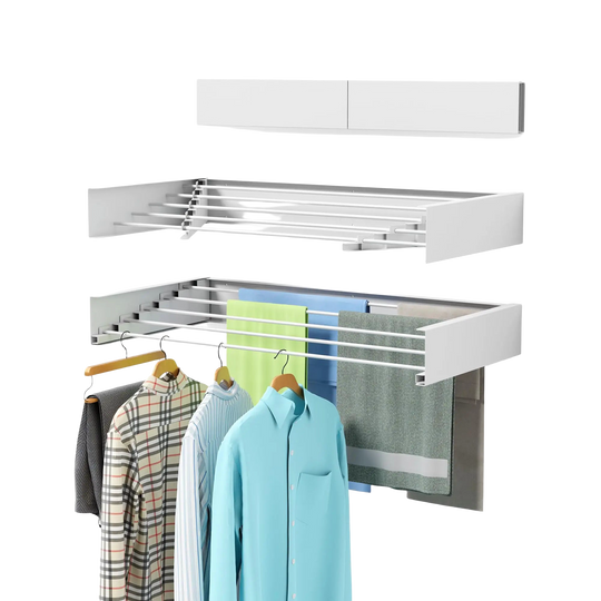 Tendedero de Ropa Plegable de Pared con 5 Varillas de Aluminio, 80cm/1m, 60lb