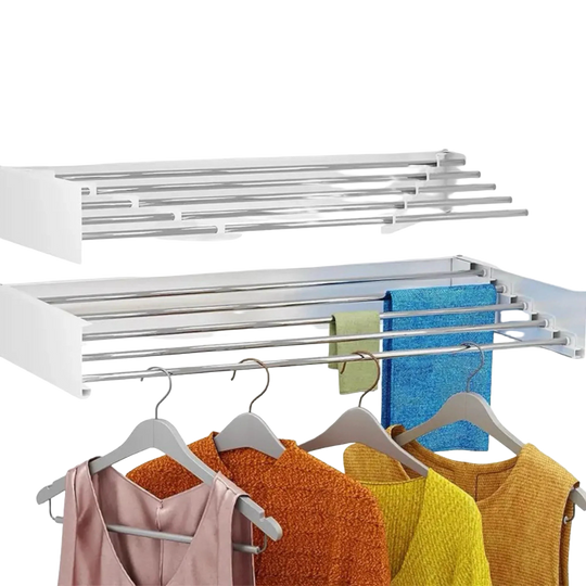 Tendedero de Ropa Plegable de Pared Retráctil 80 cm - 6 Barras de Aluminio - Capacidad 30 kg