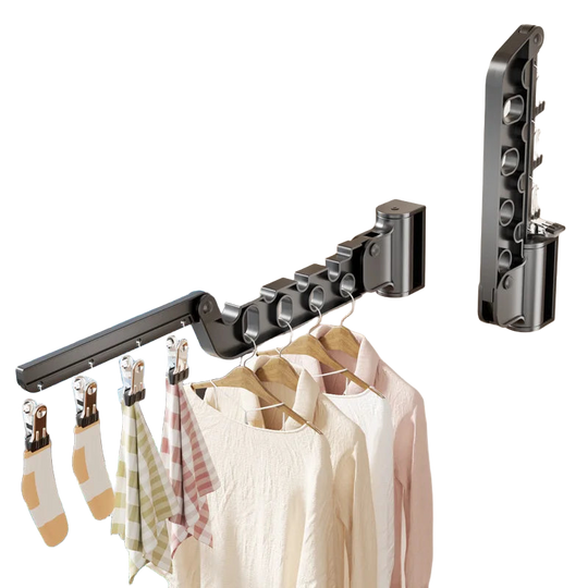 Tendedero de ropa plegable de pared, giratorio sin taladro con pinzas para calcetines y ropa