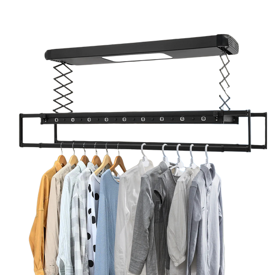 Tendedero de Ropa Plegable Eléctrico Telescópico de Pared y Techo 8 Barras Alta Capacidad