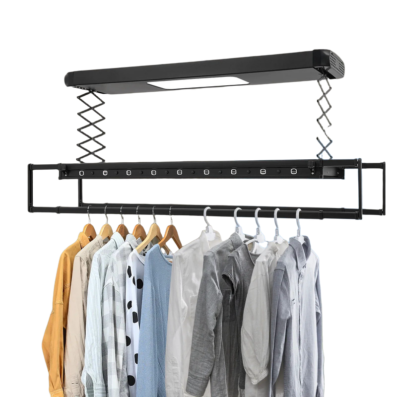 Tendedero de Ropa Plegable Eléctrico Telescópico de Pared y Techo 8 Barras Alta Capacidad