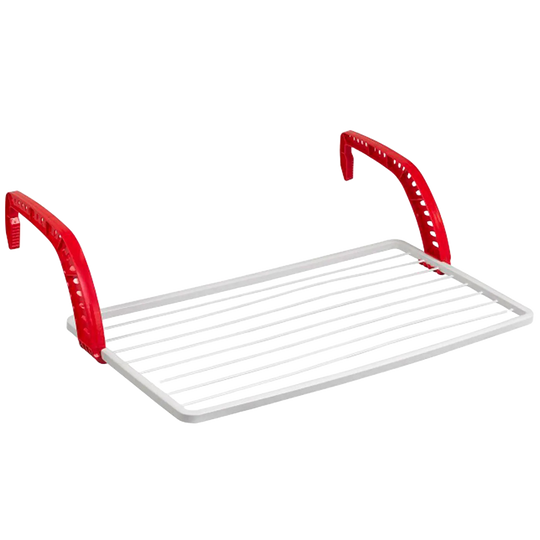 Tendedero de Ropa Plegable para Balcón – 10m de Superficie, Resina Resistente al Sol, Blanco y Rojo