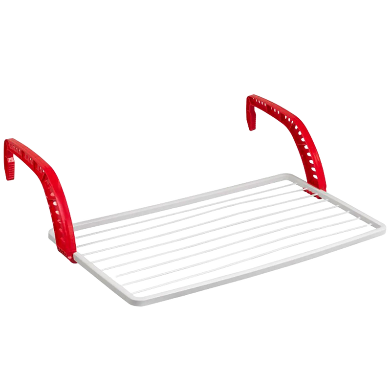 Tendedero de Ropa Plegable para Balcón – 10m de Superficie, Resina Resistente al Sol, Blanco y Rojo
