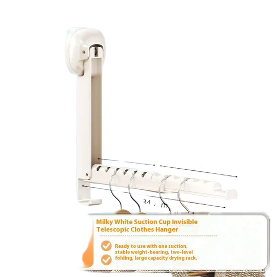 Tendedero de Ropa Plegable Retráctil con Ventosa - Portátil, Plegable, Montaje en Pared, Colgador de Ropa Plegable