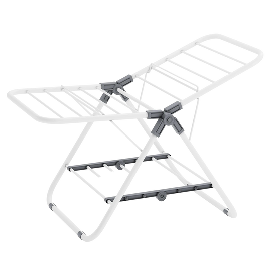 Tendedero de Ropa Plegable SONGMICS, 2 Niveles, Altura Ajustable 54/66/79 cm, Metal Resistente a la Oxidación, Diseño Compacto, Blanco/Gris