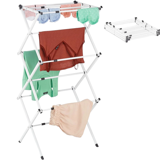 Tendedero de Ropa Plegable y Extensible, 6 Niveles con 11 Barras, Resistente y Duradero, Blanco/Negro