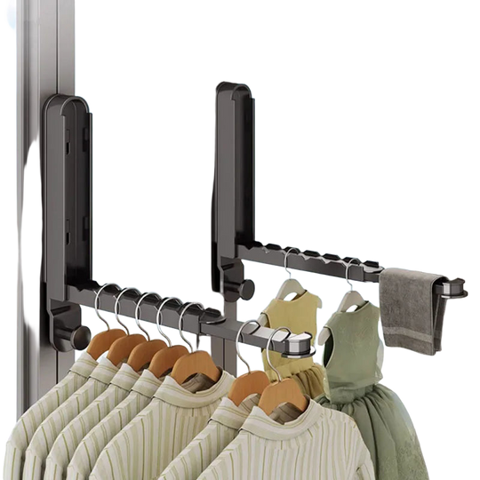 Tendedero de Ropa Plegable y Extensible, Portátil Sin Taladro para Baño, Dormitorio, Armario, Ganchos de Aleación de Aluminio