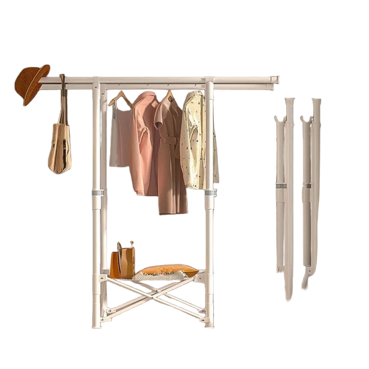 Tendedero de Ropa Plegable y Retráctil de Pie para Interior y Exterior, Organizador de Almacenamiento Integrado