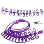 Tendedero de Ropa Portátil con 12 Pinzas - Cuerda Extensible Multifuncional para Exteriores
