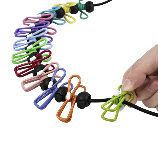 Tendedero de Ropa Portátil Elástico para Viaje con 12 Pinzas - Cuerda de Secado Antiviento para Jardín y Balcón