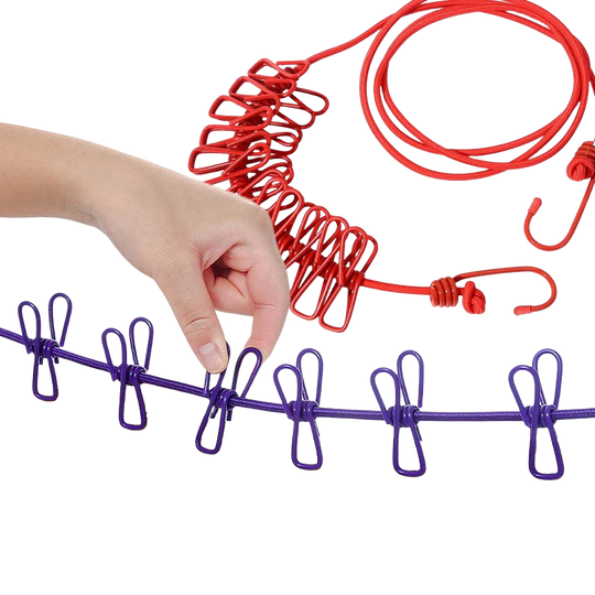 Tendedero de ropa portátil retráctil con 12 pinzas, cuerda de secado antiviento para viajes, interior y exterior