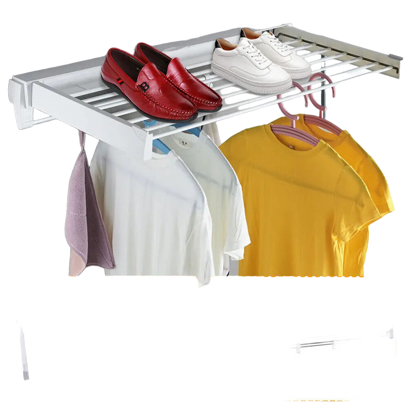 Tendedero de Ropa Retráctil Plegable de Pared Blanco