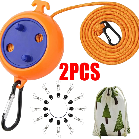 Tendedero de Ropa Retráctil Portátil Sin Perforaciones - Secador de Viaje Resistente al Viento para Camping