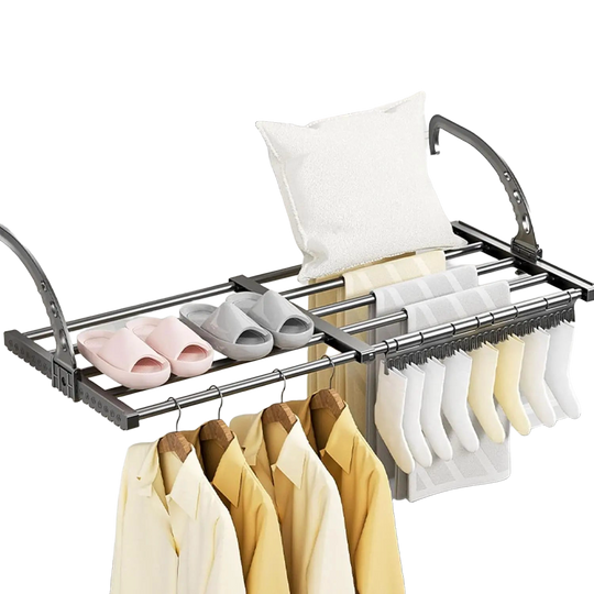 Tendedero de Ropa Retráctil y Plegable para Radiador con Pinzas para Calcetines - Extensible, Ahorra Espacio, para Baño y Balcón