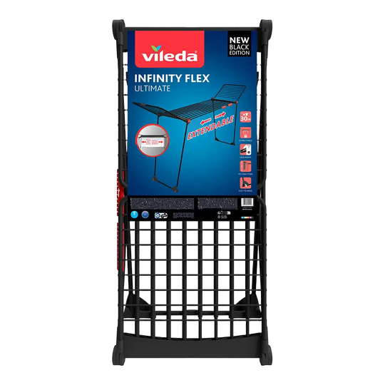 Tendedero de Ropa Vileda Infinity Flex Ultimate Extensible, 30 m, Aluminio, Negro Mate, con Ruedas