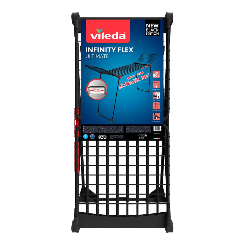 Tendedero de Ropa Vileda Infinity Flex Ultimate Extensible, 30 m, Aluminio, Negro Mate, con Ruedas