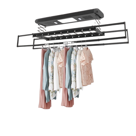 Tendedero Eléctrico de Ropa, 35 kg, 24 W, Lámpara LED, 6500 K, Rectangular, Montaje en Techo con Control Remoto 30-50 m, Negro