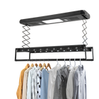 Tendedero Eléctrico Retráctil con Control Remoto 130-215x52 cm para Balcones de Madera
