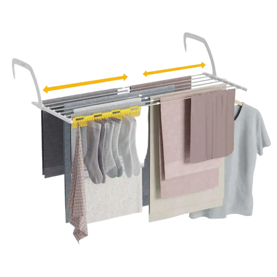 Tendedero Newlux Balcón V9 Blanco Extensible, ajustable 52.5-92.5 cm, acero inoxidable, 9m de secado, plegable para 29 prendas, interior/exterior