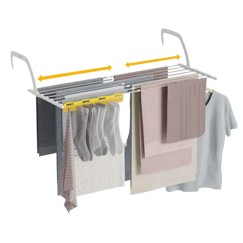 Tendedero Newlux Balcón V9 Blanco Extensible, ajustable 52.5-92.5 cm, acero inoxidable, 9m de secado, plegable para 29 prendas, interior/exterior