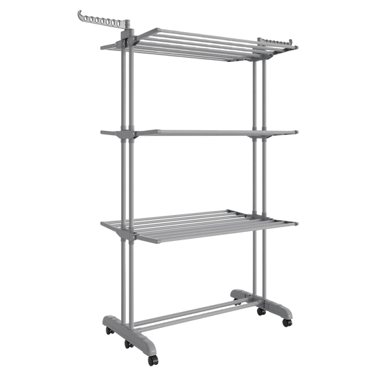 Tendedero Plegable 4 Niveles con Ruedas SONGMICS, 63.5x125.5x173 cm, Acero Inoxidable, 41 kg, Blanco Nude y Gris Paloma