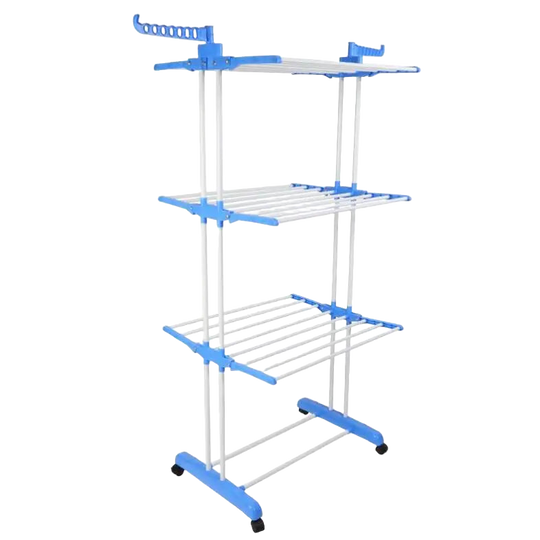 Tendedero Vertical con Ruedas para Ropa - Plástico Ecológico y Acero Pintado - 3 Niveles, Plegable, 25 kg