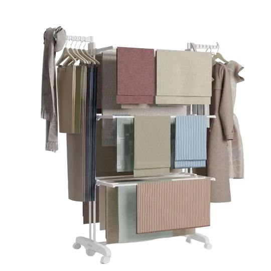 Tendedero Vertical Newlux Bastion V40 Blanco con Ruedas, 4 Niveles Dobles + Estante para Zapatos y 18.5m de Tendido